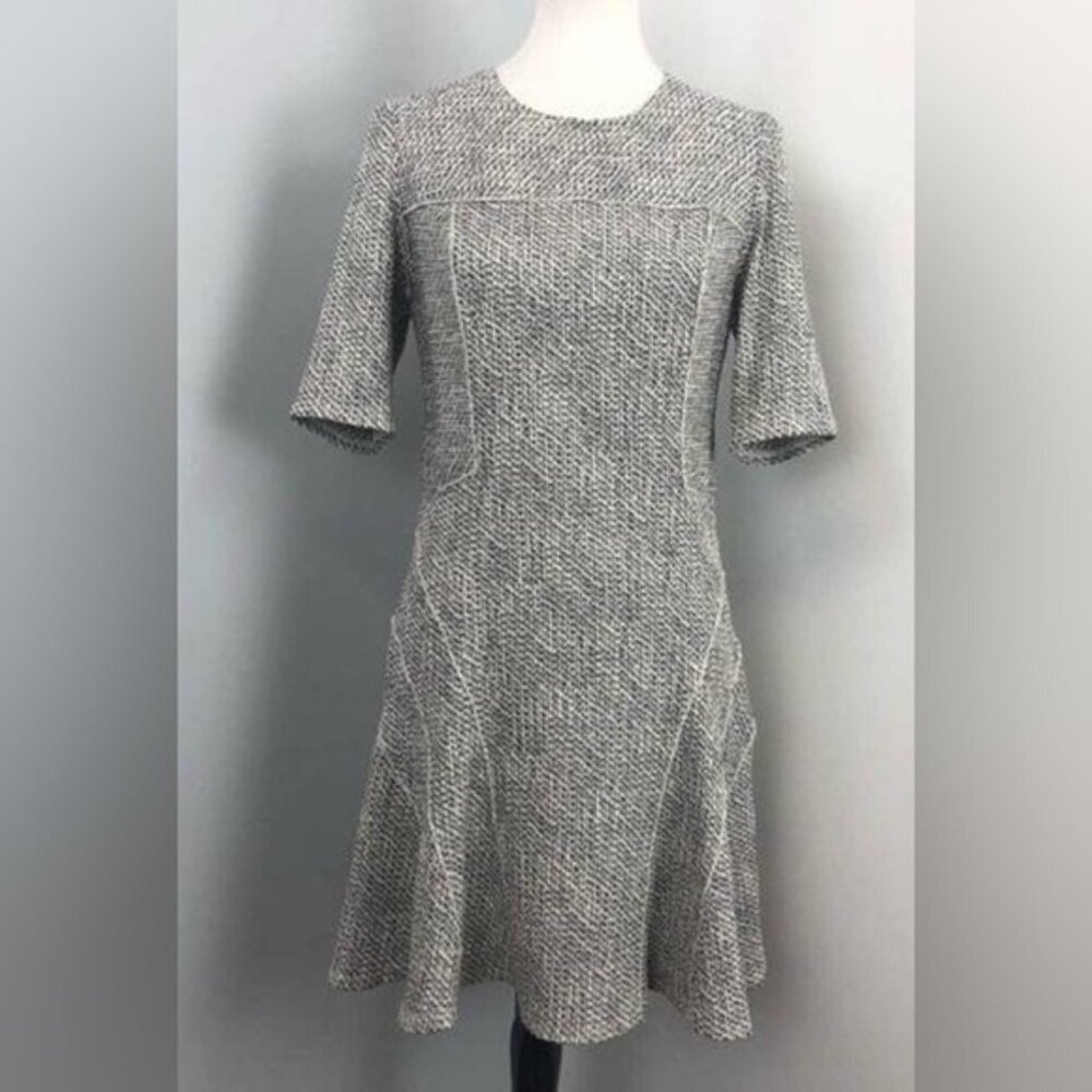 NWT DEREK LAM 10 CROSBY Tweed Textured Fit & Flare Half Sleeve Mini Dress Sz 10